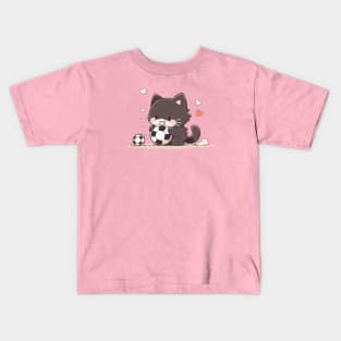 Black cat and football Kids T-Shirt